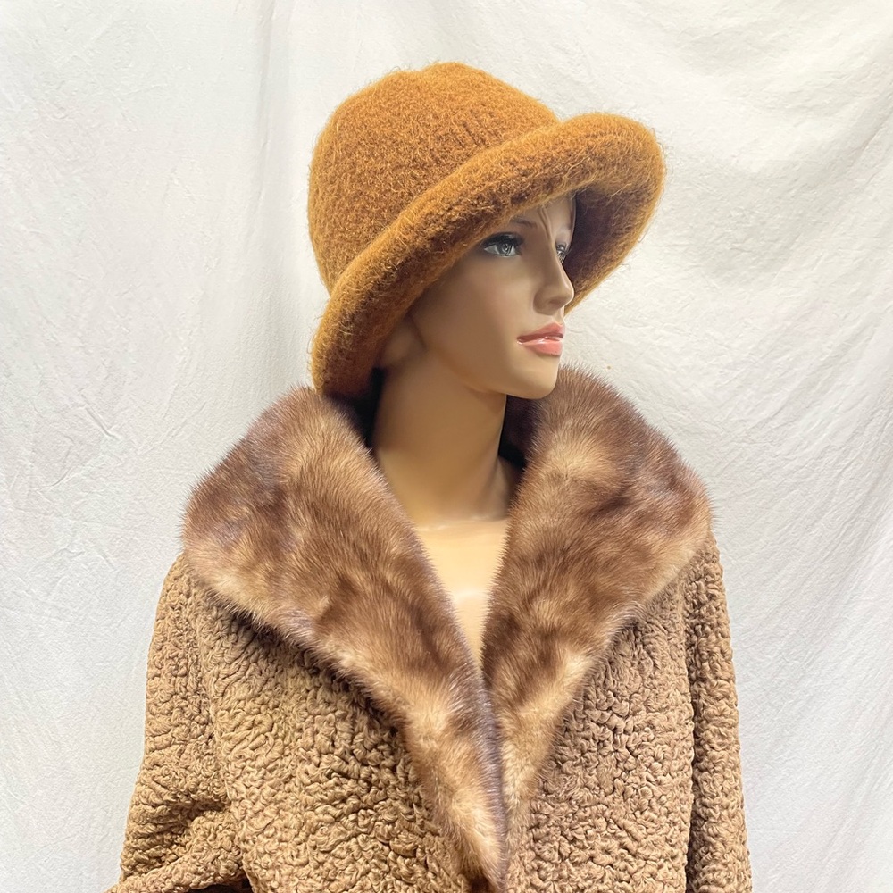 Felted Hat, Hand Knit Hat, Felted Wool & Mohair, Bowler Hat, Brimmed Hat, Brown